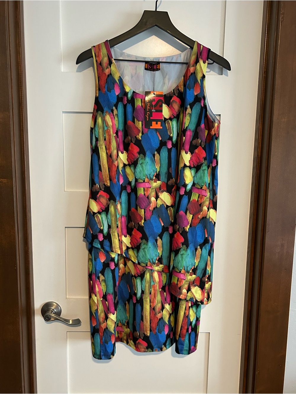ISLE by Melis Kozan Sleeveless Colorful Bamboo Print Dress Size L New